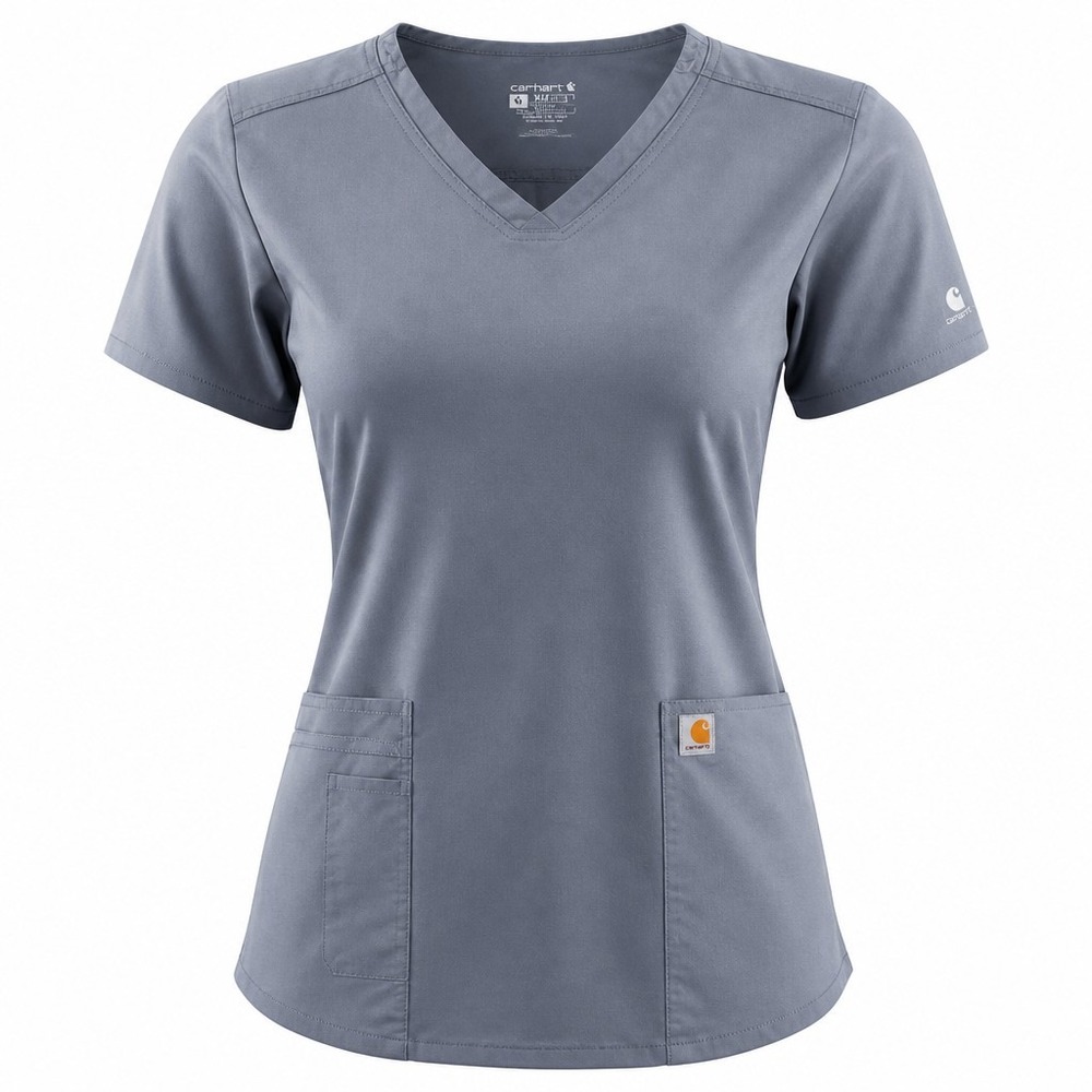Carhartt Scrub Top Women XL Gray Modern Fit V-Neck Short Sleeve Pocket P015